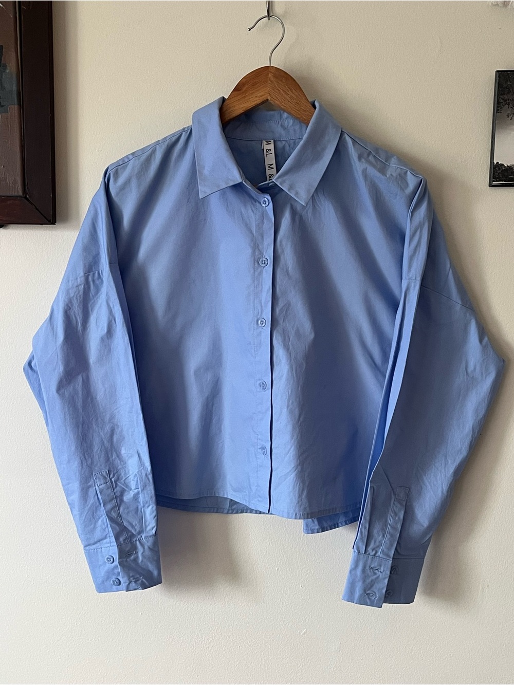 M & L Cotton Button-Down Cropped Shirt- Medium